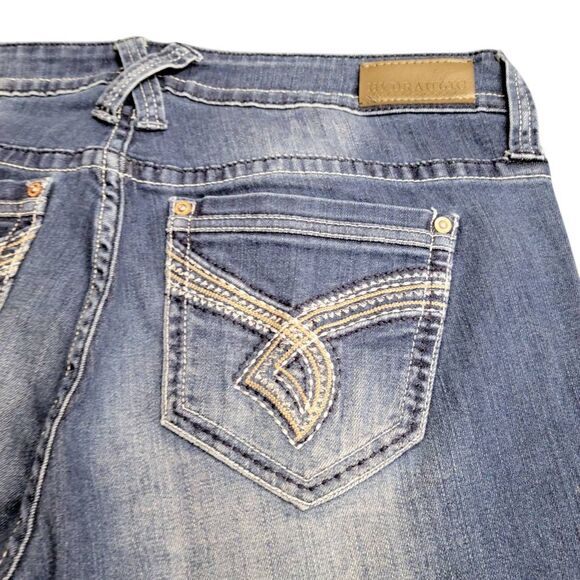 Hydraulic Bailey Low Rise Straight Stretchy Distressed Embroidered Blue Jeans - Picture 7 of 11